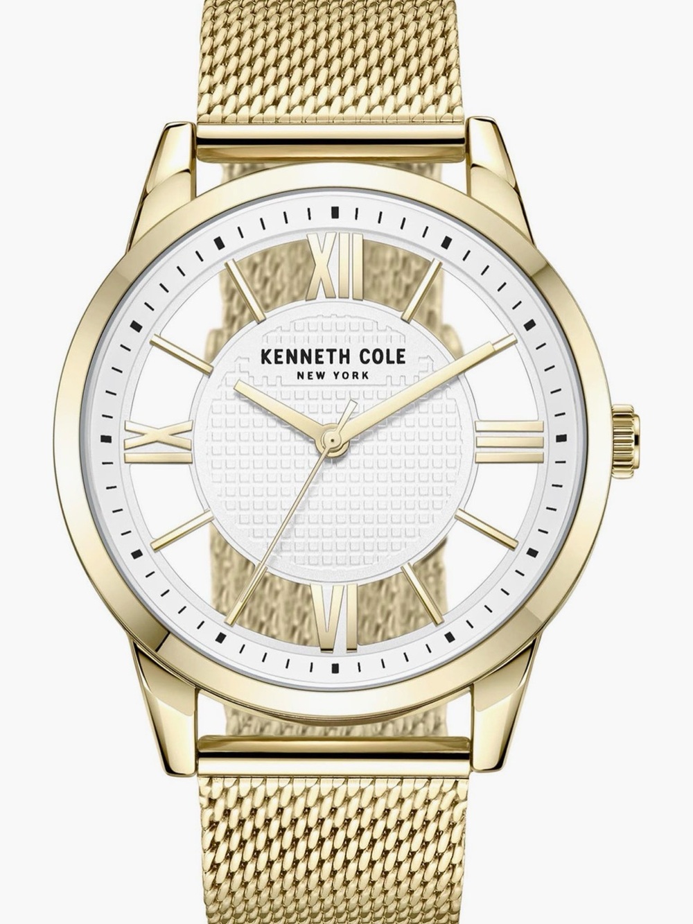 Kenneth Cole New York Gold and White Mesh Strap Dress Watch